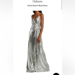 Halston Sequin Wrap Dress Gown